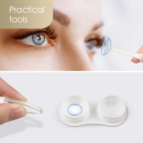 Miniatura 3 de Estuche para lentes de contacto, lentes de contacto de viaje duro, contenedor de caja de almacenamiento de remojo lindo con espejo, pinzas, barra