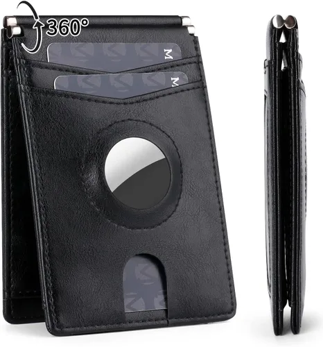 Billeteras delgadas y plegables para hombre AirTag para hombre, billetera plegable minimalista con soporte incorporado AirTag RFID, cartera de cuero