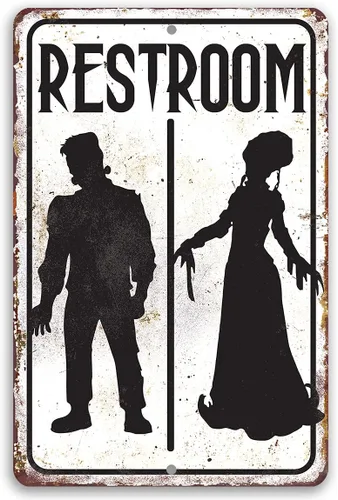Frankenstein - Letrero vintage para inodoro y baño, decoración rústica de baño, accesorios de baño para el hogar y cosas de Halloween, 8 x 12 para