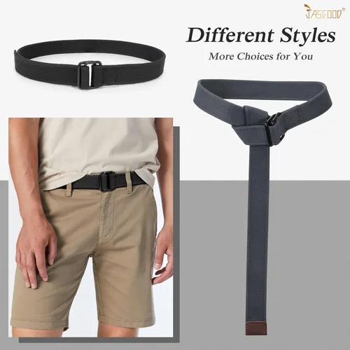 Miniatura 2 de JASGOOD Cinturones de tela de lona para hombres y mujeres, cinturones de tela con hebilla de doble anillo negro, paquete de 2