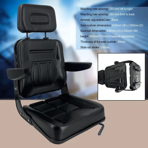 Miniatura 3 de Asiento de suspensión universal para tractor, asiento de carretilla elevadora ajustable de 6/5.906 in con pista deslizante, reposabrazos