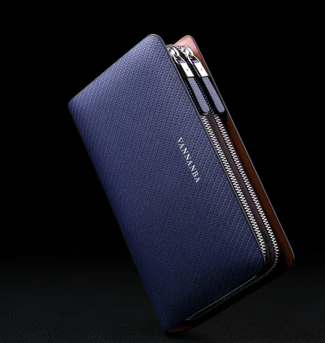 Miniatura 7 de VANNANBA Hombres Clutch Wallet Bolso de mano grande de cuero Bolso de mano de negocios con doble cremallera Azul Negro