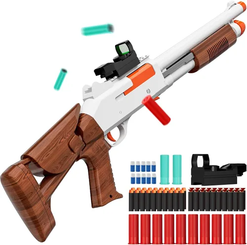 Miniatura 9 de Modelos de pistola de juguete de espuma (33 pulgadas), diseño de carcasa de salto [con 10 carcasas y 40 dardos suaves] Perfecto para juegos en Verde