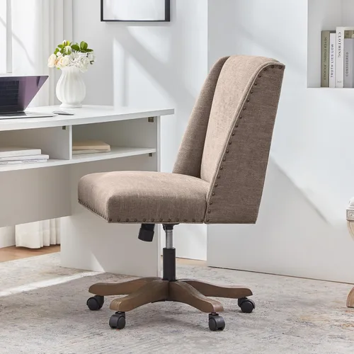 Miniatura 3 de Zihanhome Silla de Oficina Tapizada sin Brazos con Patas de Madera, Silla de Escritorio de Oficina en Casa Moderna Ajustable Silla de Computadora