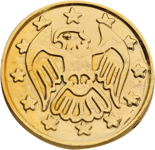 Miniatura 2 de Beistle 100 monedas de plástico dorado pirata en relieve, suministros temáticos occidentales, recuerdos de fiesta de casino, 1.5 pulgadas Embossed