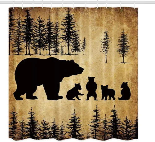 Miniatura 2 de Camille&Andrew - Juego de 4 cortinas de ducha de oso rústico negro, decoración de baño de animales salvajes, alfombra de baño antideslizante