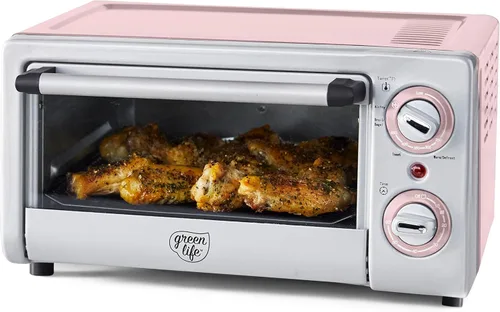 Miniatura 11 de GreenLife Horno tostador de sobremesa con freidora de aire de acero inoxidable, cerámica antiadherente saludable, libre de PFAS, bandeja y cesta