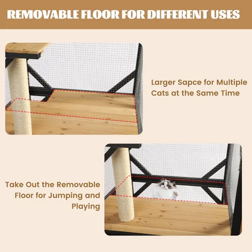 Miniatura 5 de MAGIC UNION Catio de 71 pulgadas de acceso a la ventana para gatos al aire libre, 4 niveles para gatos con ruedas, caja de descanso y techo