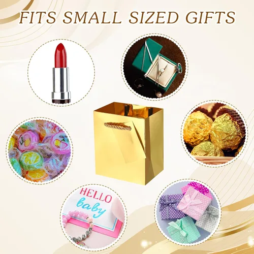 Miniatura 6 de Nuanchu 50 mini bolsas de regalo a granel, 4 bolsas de papel de 2.75 x 4.5 pulgadas con etiquetas de regalo, bolsas de papel metálico extra pequeñas