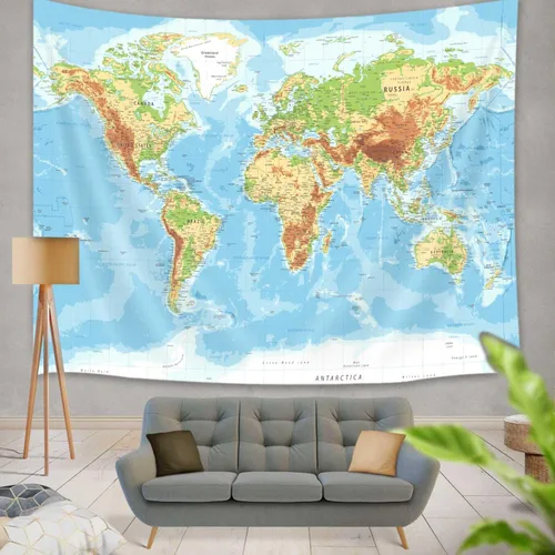 Miniatura 20 de JAWO Tapiz de mapa del mundo, mapa del mundo con países y ciudades principales, tapices de pared para niños y estudiantes, tapiz de mapa mundial