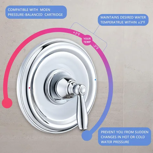 Miniatura 5 de Kit de accesorios para bañera y ducha con equilibrio de presión, compatible con válvula Moen Posi-Temp, cromado Cromo