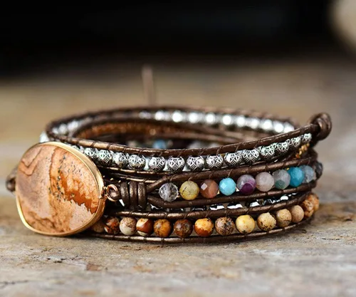Miniatura 94 de ZOSOJONA - Pulseras bohemias hechas a mano de piedra natural, que dan vuelta, con cuentas de cristal de turquesa