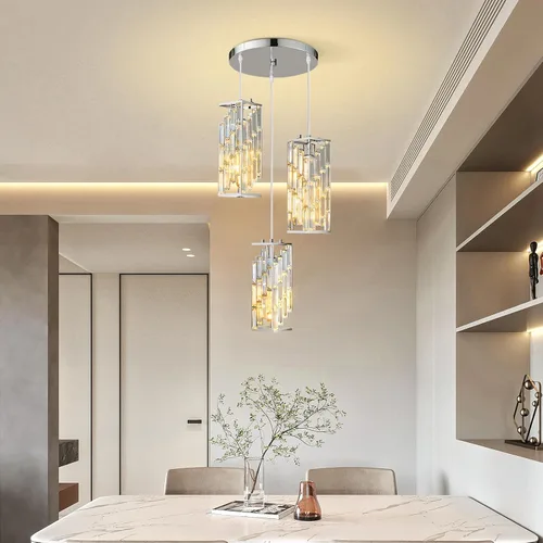 Miniatura 7 de Iluminación Colgante de Cromo, Luz Colgante Moderna, Mini Candelabros de Cristal, Accesorio de Luz Colgante Ajustable para Isla de Cocina, Comedor