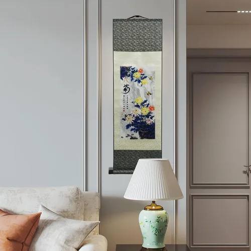 Miniatura 9 de AtfArt Decoración asiática de pared, hermosa pintura de pergamino de seda, 4 flores de hombre justo, orquídea ciruela, bambú, crisantemo, decoración