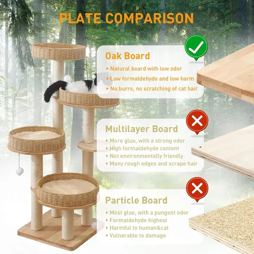 Miniatura 4 de Árbol moderno para gatos de interior para adultos, torre grande para gatos de 54 pulgadas de alto con poste rascador, árbol de madera para gatos