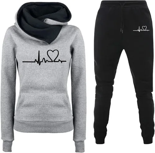 Miniatura 2 de Womens 2 Piece Outfit Long Sleeve Hoodies and Joggers Drawstring Sweatpants Solid Cute Print Pullover with Pocket