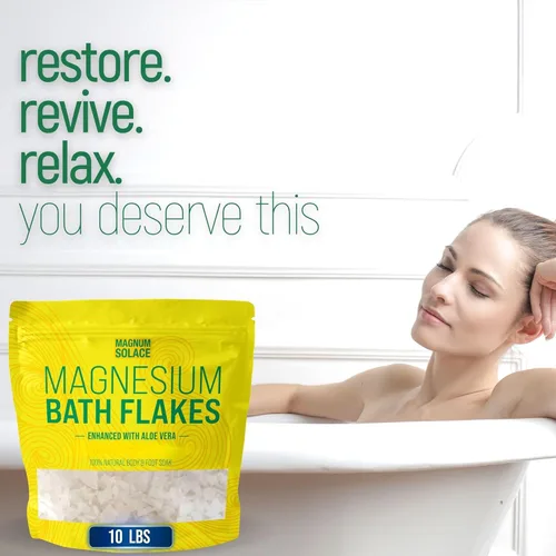 Miniatura 4 de Copos de baño de magnesio, sal del mar muerto, sales del mar muerto para remojar, copos de magnesio para baño, mejorados con aloe vera (10 libras)