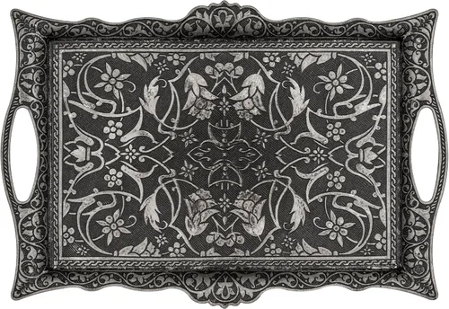 Miniatura 5 de Alisveristime Bandeja otomana de Zamak turco con motivos tradicionales, ideal para café y té, bandeja para seis personas (14.5 x 9.85 pulgadas)