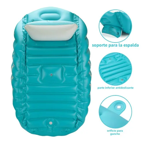 Miniatura 5 de Tina de baño inflable para niños pequeños, asiento central con cojín grueso antideslizante de seguridad, tina de baño portátil para viajes, piscina