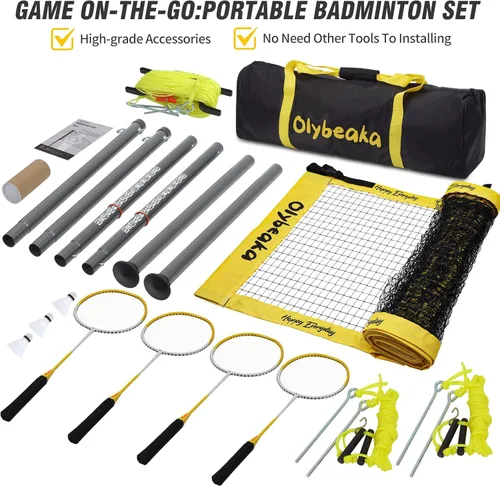 Miniatura 6 de Juego de bádminton para exteriores de 20 pies con red para patio trasero, césped, playa, sistema de red de bádminton portátil con 4 raquetas