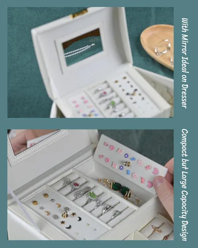 Miniatura 3 de GDJMLai Joyero para mujer, organizador de joyas con cerradura, caja de anillos con espejo, organizador de collares, artículos esenciales de viaje
