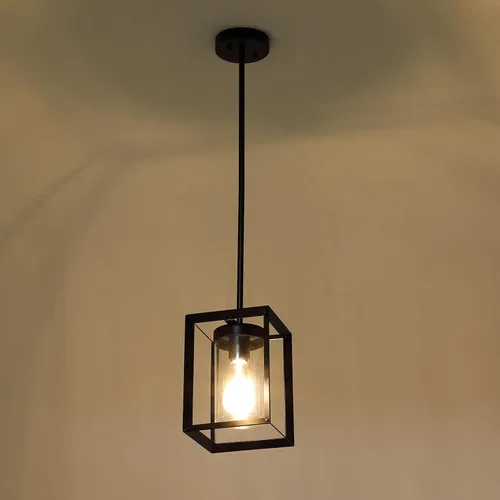 Miniatura 7 de Paquete de 1 lámpara colgante de isla de cocina negra de granja, altura ajustable, barra de metal colgante moderna con jaula de metal, pantalla
