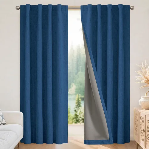 Miniatura 13 de Joydeco - Cortinas 100% opacas, 2 paneles de lino natural para oscurecer habitación, aislamiento térmico, trabillas traseras y bolsillo para barra
