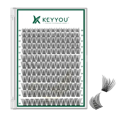 Miniatura 80 de KEYYOU Racimos de pestañas, 96 piezas de extensiones de pestañas DIY, rizado D de 16 mm, negro, realista, no irritante, fácil de colocar en casa