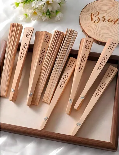 Miniatura 8 de Abanico de madera de sándalo personalizado a granel para recuerdos de boda, abanicos de madera grabados para novia, despedida de soltero, ventilador