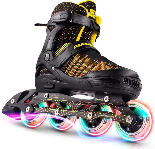PAPAISON Patines en línea para niños y niñas con ruedas de luz completa, patines iluminadores ajustables para principiantes, para niños, jóvenes,