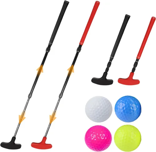 Mini juego de putter de golf ajustable, 2 palos de golf con 4 bolas, putter bidireccional para diestros y zurdos