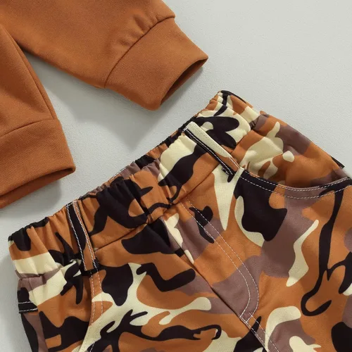 Miniatura 18 de Mandizy Conjunto de ropa de otoño para bebé niña pequeña, sudadera de manga larga con estampado de letras bendecidas, pantalones de camuflaje