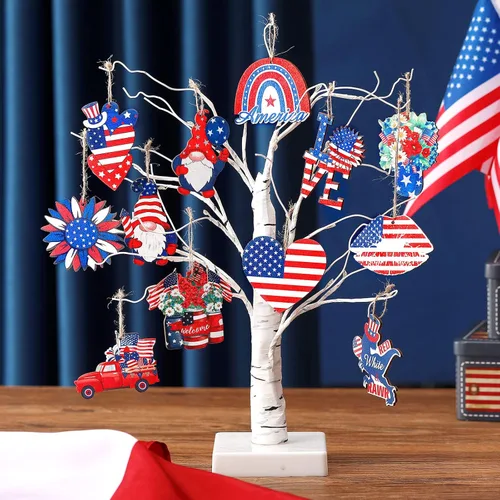 Miniatura 6 de Sintuff 36 piezas de decoración de árbol del 4 de julio, adornos patrióticos para árbol del Día de la Independencia, adorno colgante de verano