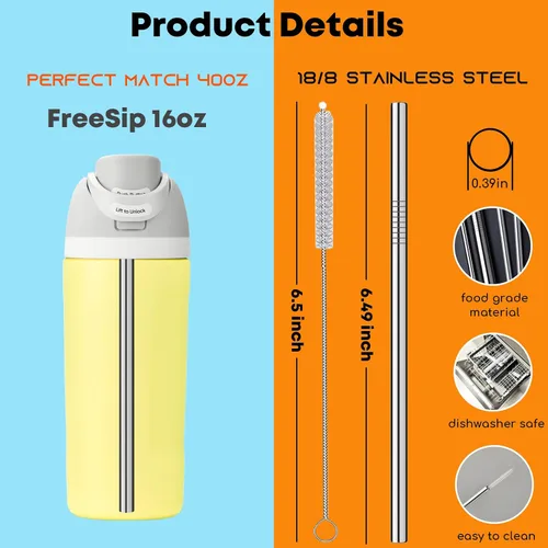 Miniatura 2 de ALINK Pajitas de acero inoxidable para botella de agua aislada Owala FreeSip de 16 onzas, paquete de 6 popotes de repuesto de metal reutilizables