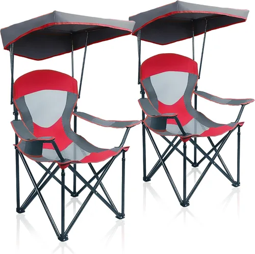 Miniatura 3 de ALPHA CAMP Silla de Descanso con Toldo de Servicio Pesado 2PC Parasol Senderismo Silla de Viaje con Portavasos Azul Esmaltado Esmalte azul