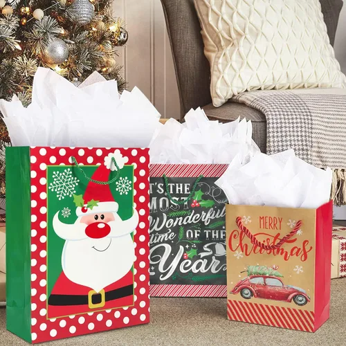 Miniatura 3 de Party Funny 24 bolsas de papel de regalo de Navidad a granel con asas y 60 etiquetas de regalo de Navidad, varios tamaños para envolver regalos