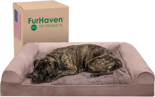 Miniatura 31 de Furhaven Cama ortopédica de espuma para perros, de pelo sintético y terciopelo, con diseño de caja de huevos, color salvia oscura, talla M Dark Sage
