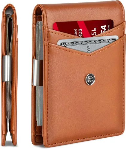 Suavell Billeteras delgadas de cuero para hombres. Cartera con clip para dinero. Cartera de perfil bajo RFID Cartera minimalista