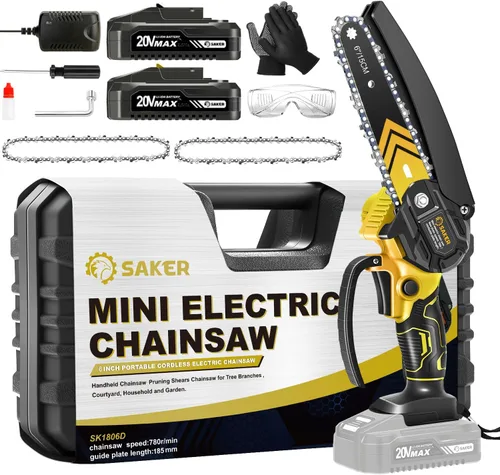 Saker Mini motosierra, motosierra eléctrica portátil de 6 pulgadas, inalámbrica, pequeña motosierra de mano para ramas de árboles, patio, hogar y