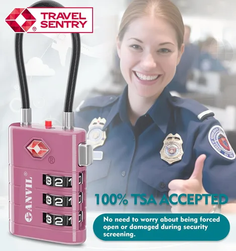 Miniatura 8 de ANVIL Cerraduras de equipaje aprobadas por la TSA Cerraduras de viaje combinadas TSA008 de alta seguridad con indicador de inspección para maletas