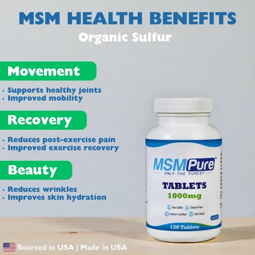 Miniatura 2 de Kala Health MSMPure Tablets, 120 unidades, 1000 mg por tableta, suplemento de azufre orgánico puro MSM, fabricado en Estados Unidos