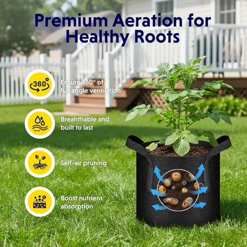 Miniatura 2 de iPower Paquete de 10 bolsas de cultivo de 3 galones, macetas de tela no tejida, contenedor de aireación con asas de correa para jardín y plantación