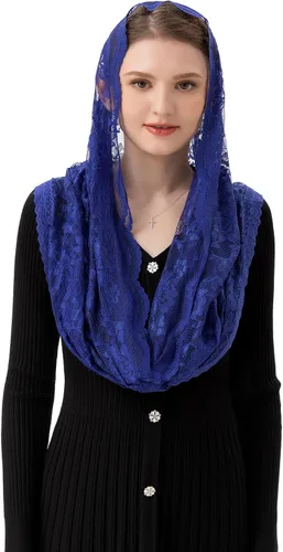 Miniatura 3 de PAMOR Infinity Chapel Veil Floral Latin Mass Head Cover Lace Scarf Mantilla Velos para Iglesia