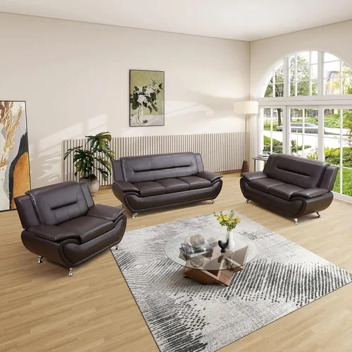 Miniatura 11 de Sofá modular de cuero, muebles de sala de estar, juego de sofá de 3 piezas, sofá modular moderno de piel sintética con patas resistentes para sala