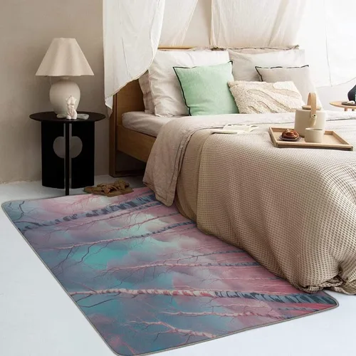 Miniatura 4 de Alfombras blancas de abedul para dormitorio, sala de estar, alfombra de bosque de 3 x 5, lavable, antideslizante, suave, alfombra de pelo bajo, Dfg4
