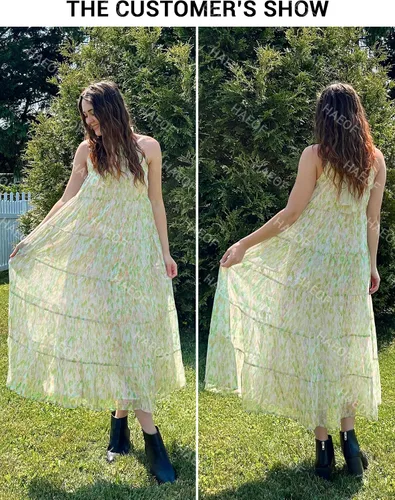 Miniatura 6 de HAEOF Women's 2023 Summer Maxi Dress Casual Floral Tiered Flowy Long Sundress Halter Sleeveless Boho Beach Dresses