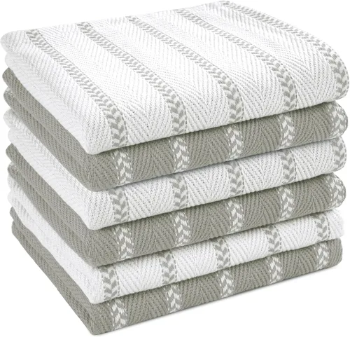 Miniatura 18 de LANE LINEN Juego de 6 paños de cocina de algodón para secar platos, 18 x 28 pulgadas, absorbentes, de secado rápido, color beige 07: Amarillo