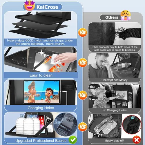 Miniatura 2 de KaiCross Organizador de asiento trasero de automóvil con bandeja plegable mejorada, organizador de asiento de automóvil para niños, accesorios