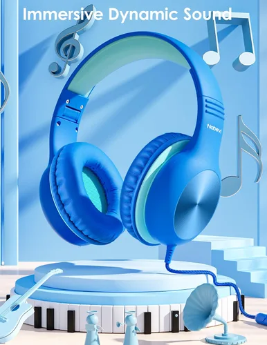 Miniatura 7 de Nabevi Auriculares para niños con cable, auriculares sobre la oreja para niños con micrófono, límite de volumen de 85/94 dB, auriculares para niños