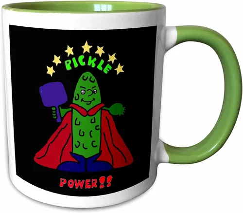 Miniatura 12 de 3dRose Taza de café, tamaño – 11 oz – Divertido superhéroe de pickleball de dibujos animados Pickle Sports and Hobbies – divertido regalo de taza